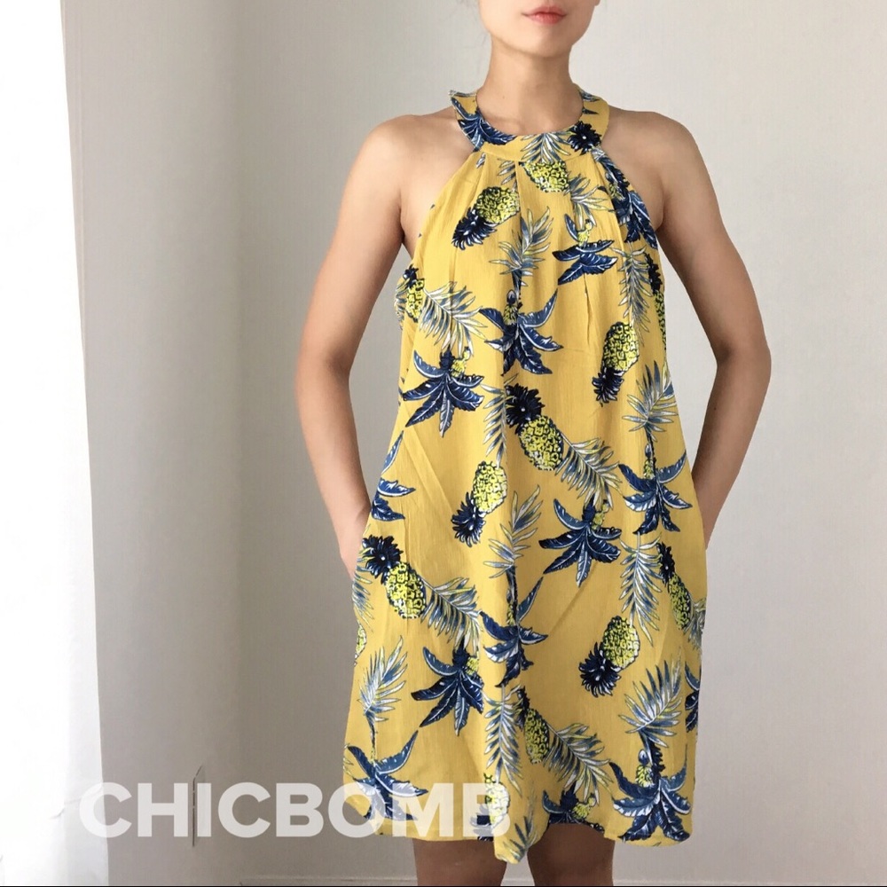 LAST 1 SUMMER RESORT PINEAPPLES Halter Mini Dress - Picture 5 of 5